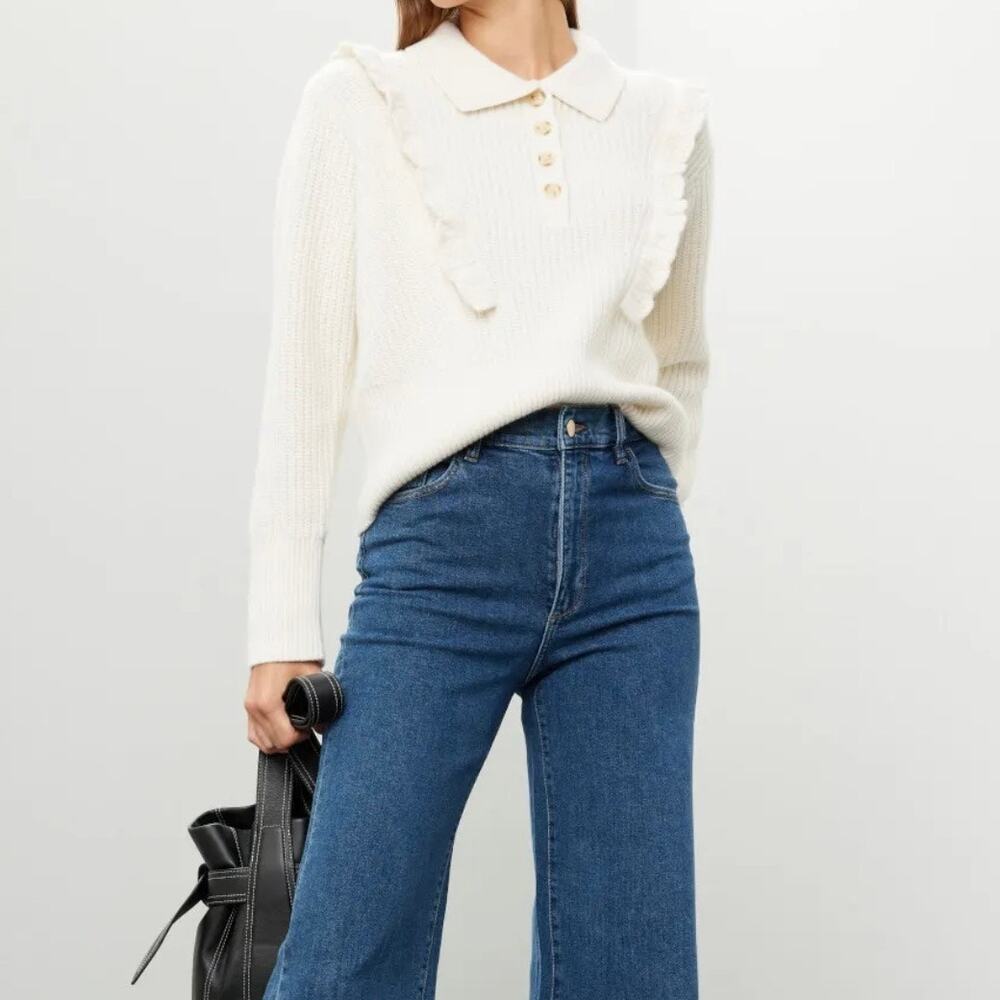 Derek Lam 10 Crosby Noella Ruffle Trim Sweater Women's XS Ivory Cream